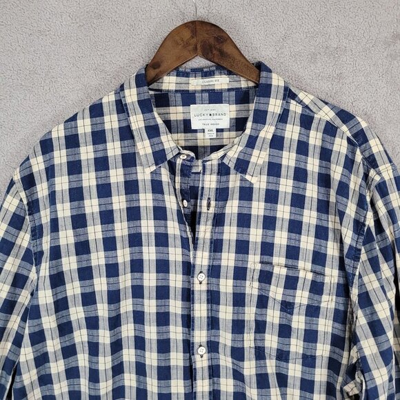 Lucky Brand Mens Classic Fit Blue Plaid Button-Up Shirt XXL - Picture 6 of 7